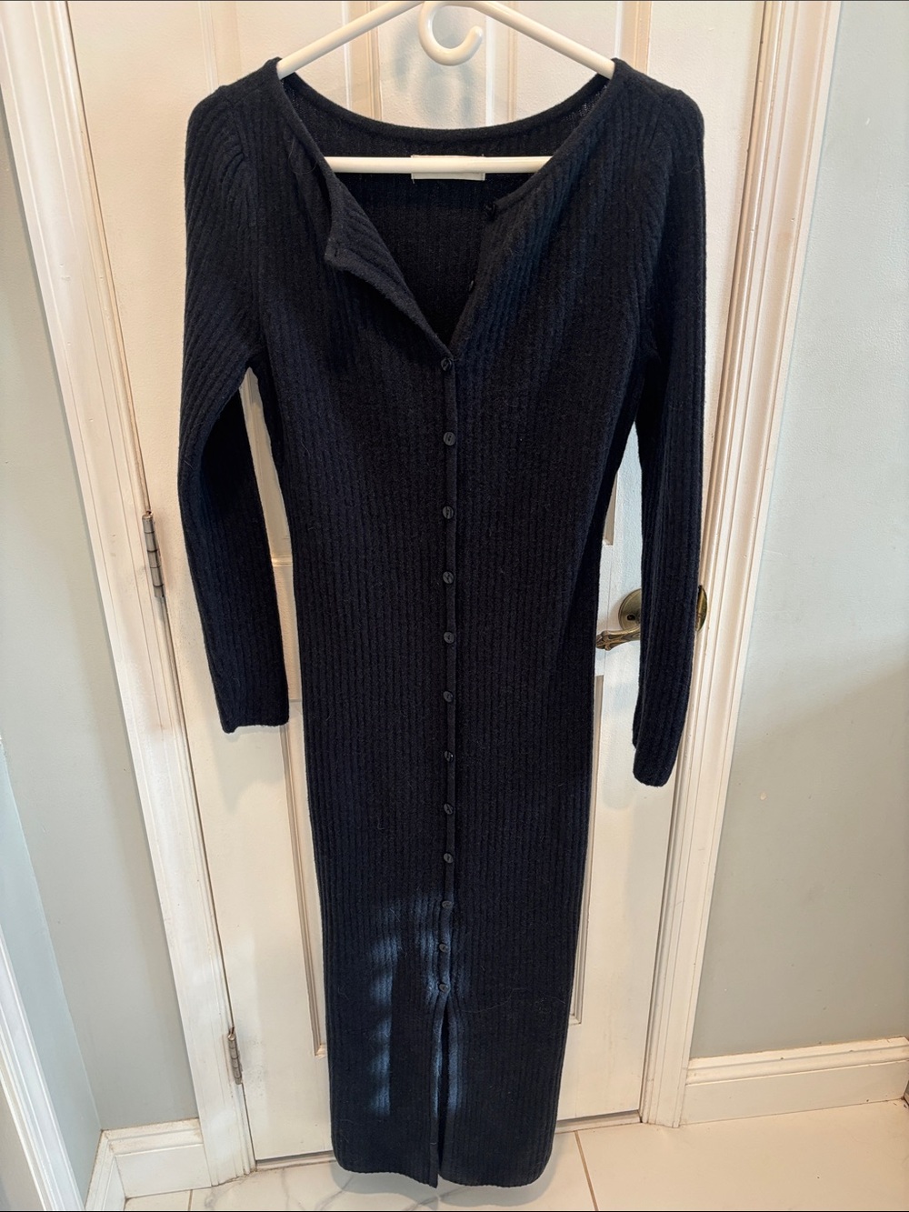 Abercrombie & Fitch Black Ribbed Button-Down Maxi Dress